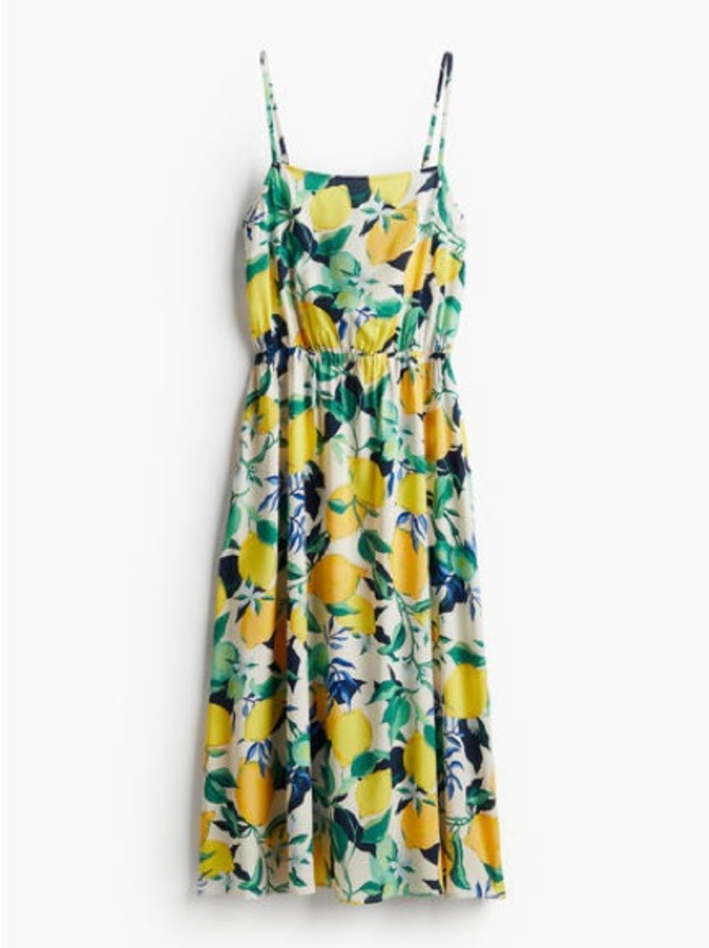 H&M Yellow Lemon-Print Spaghetti-Strap Maxi Dress with Green Leaves
